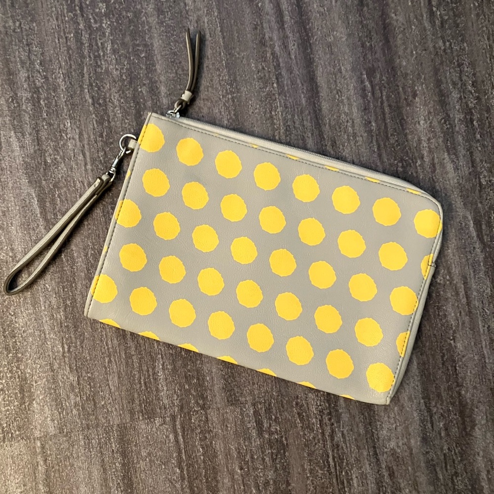 Merona yellow and grey polka dot large wristlet